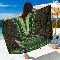 Lime Green African Dashiki With Aotearoa Maori Sarong Paua Shell Mix Silver Fern LT14 One Size 44 x 66 inches Lime Green - Polynesian Pride