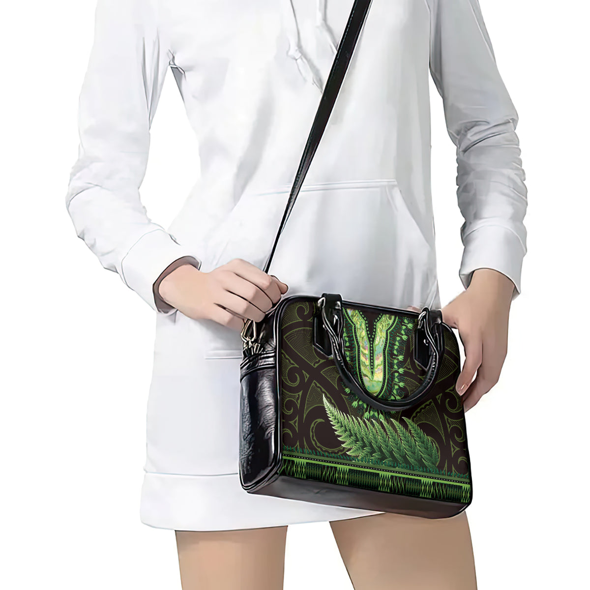 Lime Green African Dashiki With Aotearoa Maori Shoulder Handbag Paua Shell Mix Silver Fern LT14 - Polynesian Pride