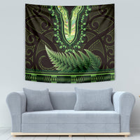 Lime Green African Dashiki With Aotearoa Maori Tapestry Paua Shell Mix Silver Fern LT14 - Polynesian Pride