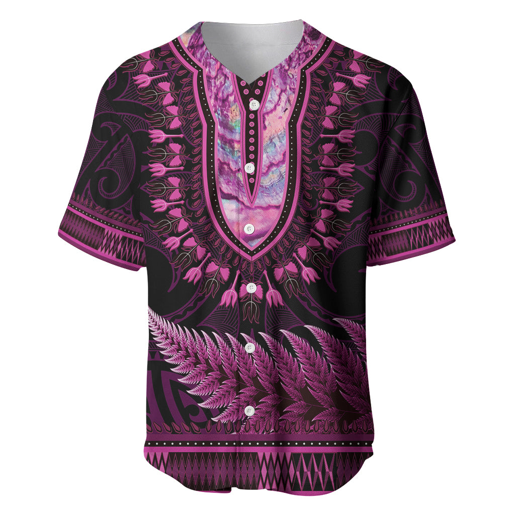 Pink African Dashiki With Aotearoa Maori Baseball Jersey Paua Shell Mix Silver Fern LT14 Pink - Polynesian Pride
