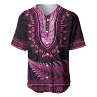 Pink African Dashiki With Aotearoa Maori Baseball Jersey Paua Shell Mix Silver Fern LT14 Pink - Polynesian Pride