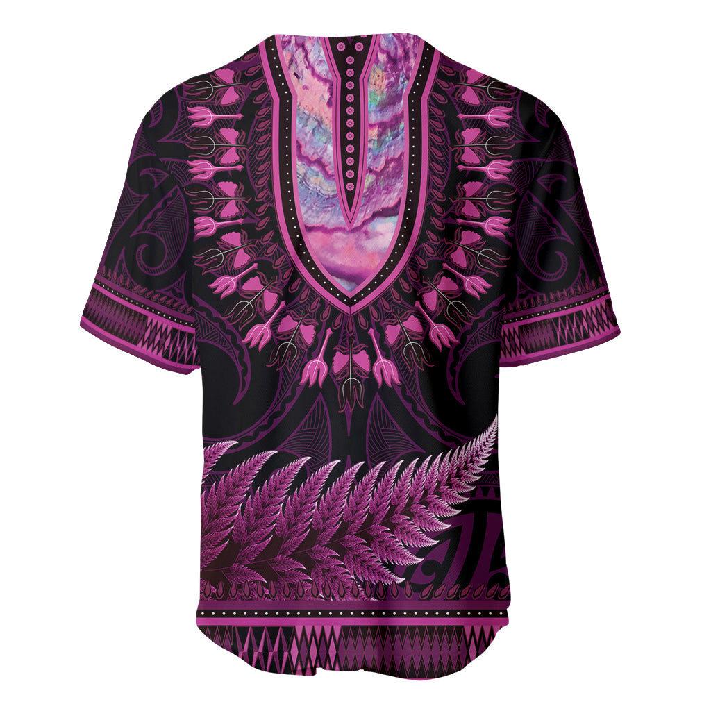 Pink African Dashiki With Aotearoa Maori Baseball Jersey Paua Shell Mix Silver Fern LT14 - Polynesian Pride
