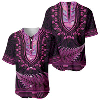 Pink African Dashiki With Aotearoa Maori Baseball Jersey Paua Shell Mix Silver Fern LT14 - Polynesian Pride