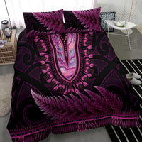 Pink African Dashiki With Aotearoa Maori Bedding Set Paua Shell Mix Silver Fern LT14 - Polynesian Pride