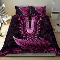 Pink African Dashiki With Aotearoa Maori Bedding Set Paua Shell Mix Silver Fern LT14 - Polynesian Pride
