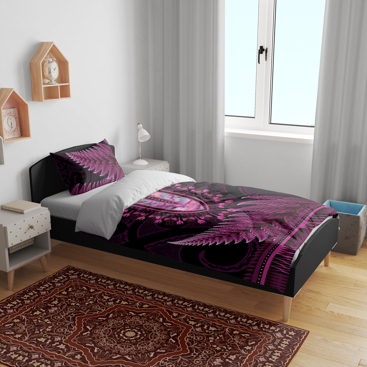 Pink African Dashiki With Aotearoa Maori Bedding Set Paua Shell Mix Silver Fern LT14 - Polynesian Pride