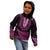 Pink African Dashiki With Aotearoa Maori Kid Hoodie Paua Shell Mix Silver Fern