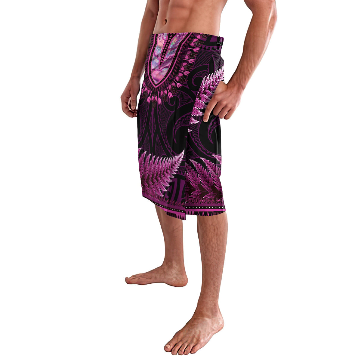 Pink African Dashiki With Aotearoa Maori Lavalava Paua Shell Mix Silver Fern LT14 - Polynesian Pride