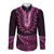 Pink African Dashiki With Aotearoa Maori Long Sleeve Button Shirt Paua Shell Mix Silver Fern