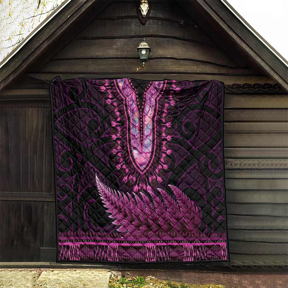 Pink African Dashiki With Aotearoa Maori Quilt Paua Shell Mix Silver Fern LT14 - Polynesian Pride