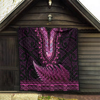 Pink African Dashiki With Aotearoa Maori Quilt Paua Shell Mix Silver Fern LT14 - Polynesian Pride
