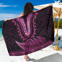 Pink African Dashiki With Aotearoa Maori Sarong Paua Shell Mix Silver Fern LT14 One Size 44 x 66 inches Pink - Polynesian Pride