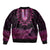 Pink African Dashiki With Aotearoa Maori Sleeve Zip Bomber Jacket Paua Shell Mix Silver Fern