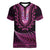 Pink African Dashiki With Aotearoa Maori Women V-Neck T-Shirt Paua Shell Mix Silver Fern