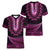 Pink African Dashiki With Aotearoa Maori Women V-Neck T-Shirt Paua Shell Mix Silver Fern