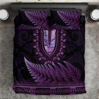 Purple African Dashiki With Aotearoa Maori Bedding Set Paua Shell Mix Silver Fern LT14 Purple - Polynesian Pride