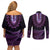 Purple African Dashiki With Aotearoa Maori Couples Matching Off Shoulder Short Dress and Long Sleeve Button Shirt Paua Shell Mix Silver Fern