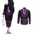 Purple African Dashiki With Aotearoa Maori Couples Matching Off The Shoulder Long Sleeve Dress and Long Sleeve Button Shirt Paua Shell Mix Silver Fern