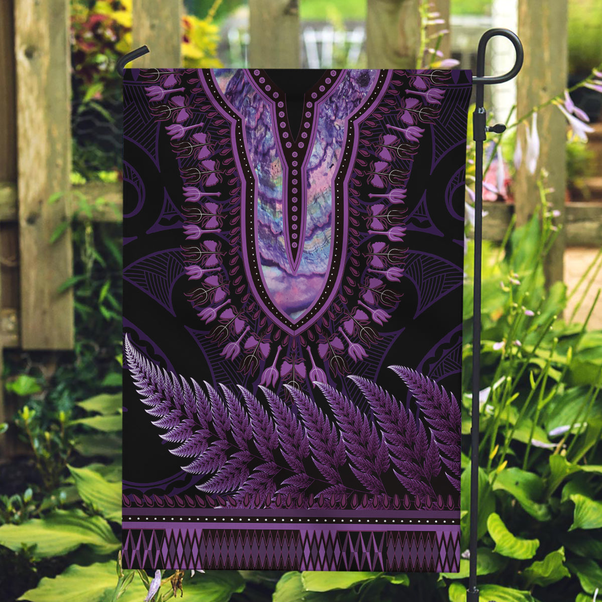 Purple African Dashiki With Aotearoa Maori Garden Flag Paua Shell Mix Silver Fern