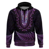 Purple African Dashiki With Aotearoa Maori Hoodie Paua Shell Mix Silver Fern LT14 Pullover Hoodie Purple - Polynesian Pride
