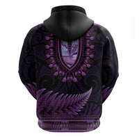 Purple African Dashiki With Aotearoa Maori Hoodie Paua Shell Mix Silver Fern LT14 - Polynesian Pride