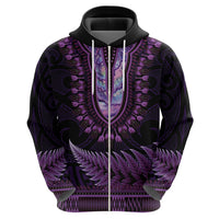 Purple African Dashiki With Aotearoa Maori Hoodie Paua Shell Mix Silver Fern LT14 - Polynesian Pride