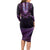 Purple African Dashiki With Aotearoa Maori Long Sleeve Bodycon Dress Paua Shell Mix Silver Fern