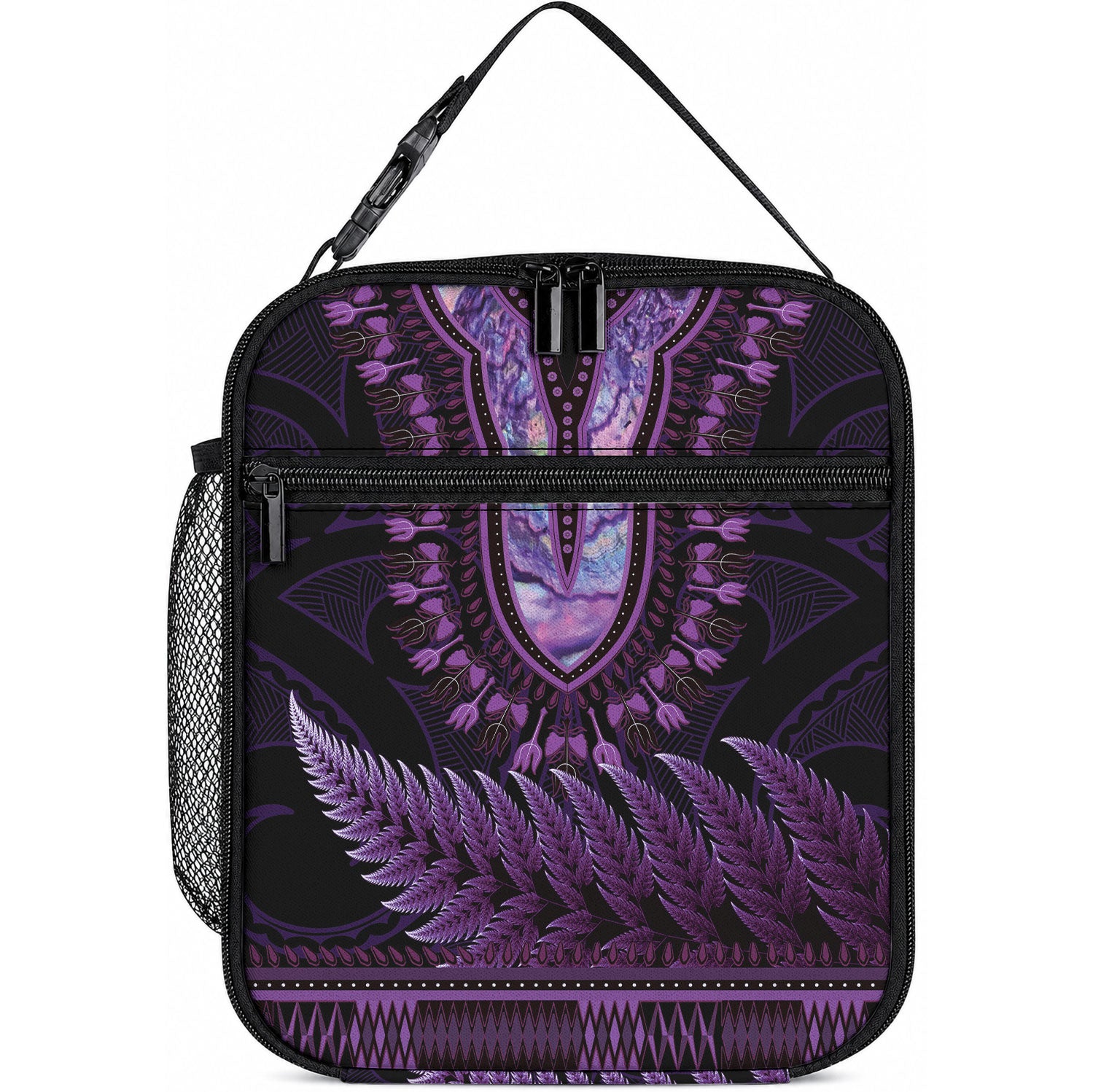 Purple African Dashiki With Aotearoa Maori Lunch Bag Paua Shell Mix Silver Fern LT14 10.2 × 8.3 × 4.3 inch Purple - Polynesian Pride
