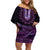 Purple African Dashiki With Aotearoa Maori Off Shoulder Short Dress Paua Shell Mix Silver Fern