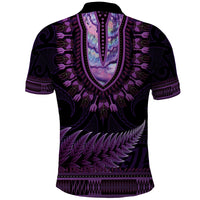 Purple African Dashiki With Aotearoa Maori Polo Shirt Paua Shell Mix Silver Fern LT14 - Polynesian Pride