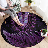 Purple African Dashiki With Aotearoa Maori Round Carpet Paua Shell Mix Silver Fern LT14 - Polynesian Pride