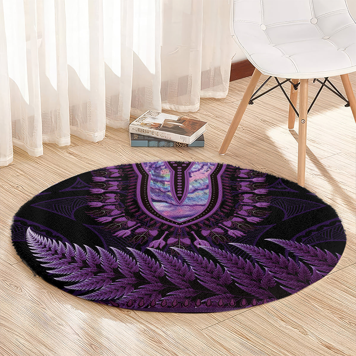 Purple African Dashiki With Aotearoa Maori Round Carpet Paua Shell Mix Silver Fern LT14 - Polynesian Pride