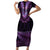 Purple African Dashiki With Aotearoa Maori Short Sleeve Bodycon Dress Paua Shell Mix Silver Fern