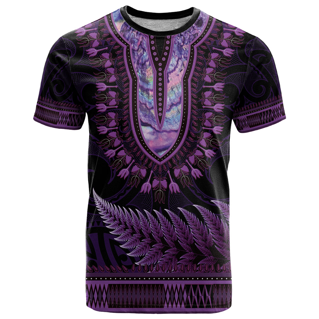 Purple African Dashiki With Aotearoa Maori T Shirt Paua Shell Mix Silver Fern