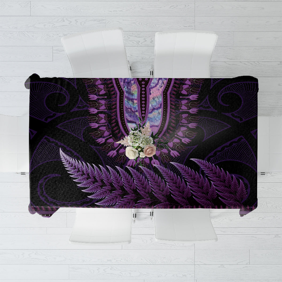 Purple African Dashiki With Aotearoa Maori Tablecloth Paua Shell Mix Silver Fern LT14 Purple - Polynesian Pride