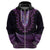 Purple African Dashiki With Aotearoa Maori Zip Hoodie Paua Shell Mix Silver Fern