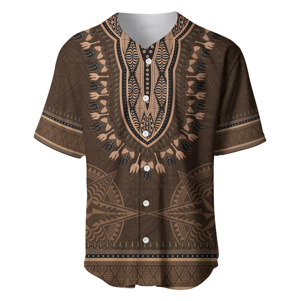 Brown African Dashiki With Tonga Ngatu Pattern Baseball Jersey LT14 Brown - Polynesian Pride