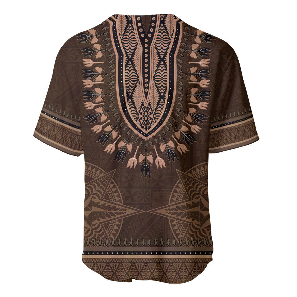 Brown African Dashiki With Tonga Ngatu Pattern Baseball Jersey LT14 - Polynesian Pride