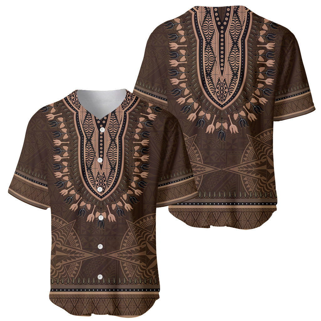 Brown African Dashiki With Tonga Ngatu Pattern Baseball Jersey LT14 - Polynesian Pride