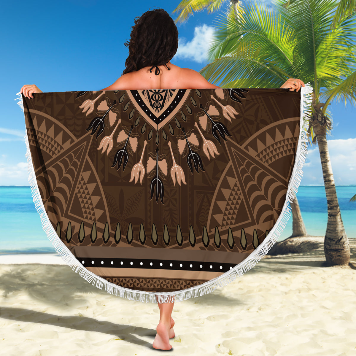 Brown African Dashiki With Tonga Ngatu Pattern Beach Blanket LT14 - Polynesian Pride