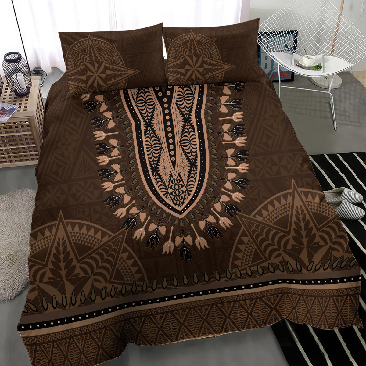 Brown African Dashiki With Tonga Ngatu Pattern Bedding Set LT14 - Polynesian Pride