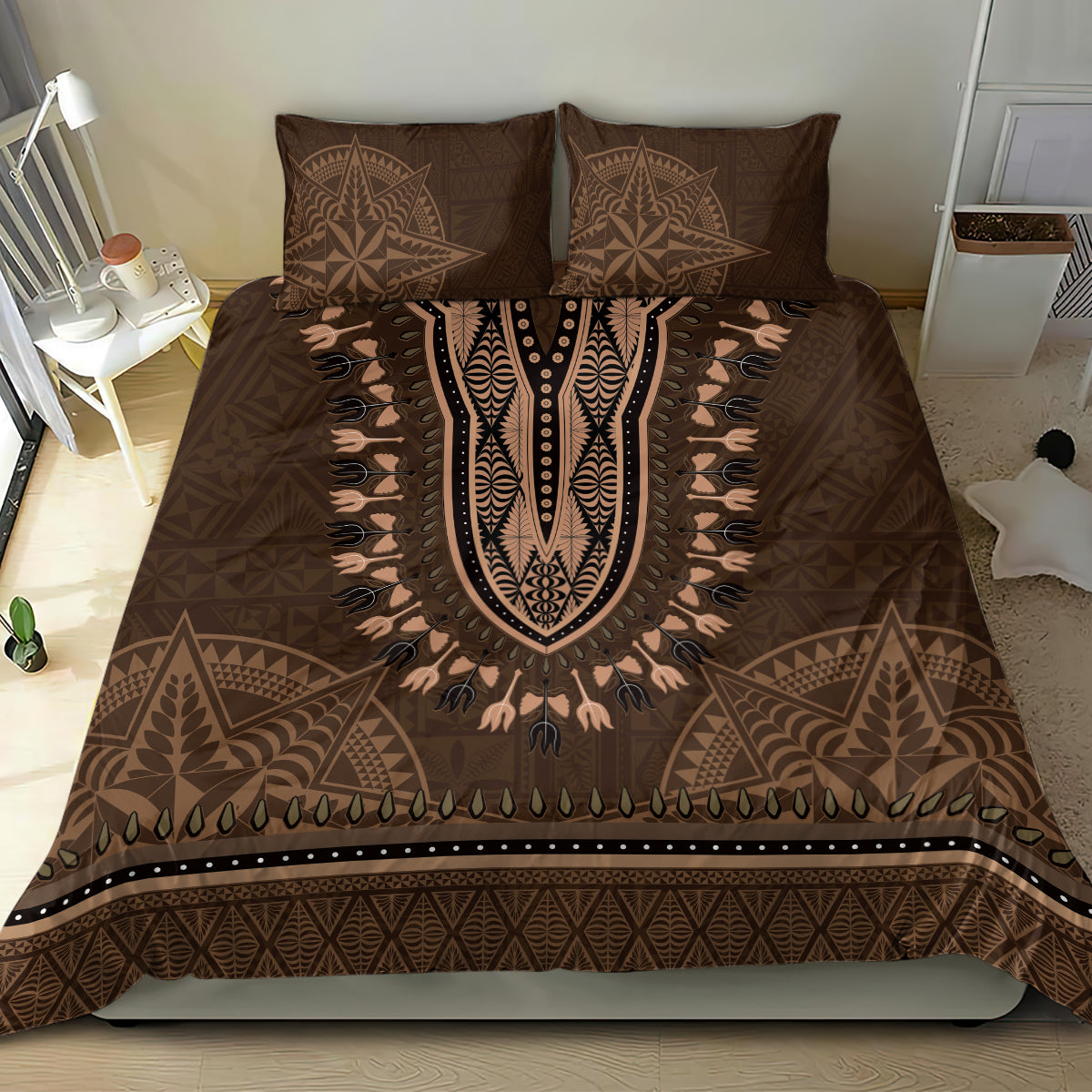 Brown African Dashiki With Tonga Ngatu Pattern Bedding Set LT14 - Polynesian Pride