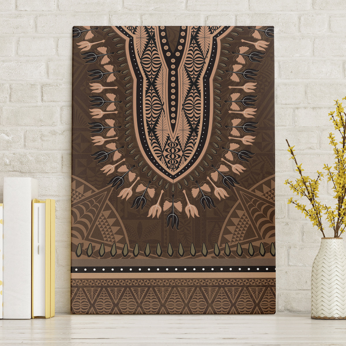 Brown African Dashiki With Tonga Ngatu Pattern Canvas Wall Art LT14 Without Frame Brown - Polynesian Pride