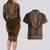 Brown African Dashiki With Tonga Ngatu Pattern Couples Matching Long Sleeve Bodycon Dress and Hawaiian Shirt