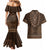 Brown African Dashiki With Tonga Ngatu Pattern Couples Matching Mermaid Dress and Hawaiian Shirt