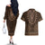 Brown African Dashiki With Tonga Ngatu Pattern Couples Matching Off The Shoulder Long Sleeve Dress and Hawaiian Shirt