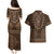 Brown African Dashiki With Tonga Ngatu Pattern Couples Matching Puletasi and Hawaiian Shirt