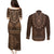 Brown African Dashiki With Tonga Ngatu Pattern Couples Matching Puletasi and Long Sleeve Button Shirt