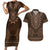 Brown African Dashiki With Tonga Ngatu Pattern Couples Matching Short Sleeve Bodycon Dress and Hawaiian Shirt