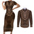 Brown African Dashiki With Tonga Ngatu Pattern Couples Matching Short Sleeve Bodycon Dress and Long Sleeve Button Shirt